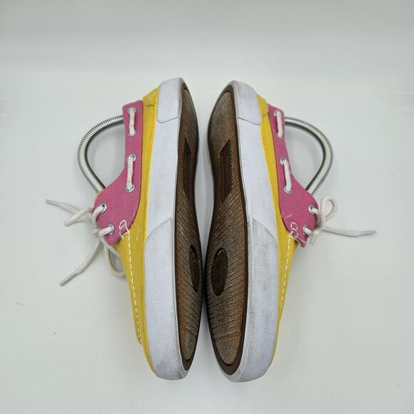 RALPH LAUREN POLO Shoes Women's Size 7.5 Canvas Deck Yellow Pink Slip On Casual - Picture 4 of 7